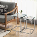 2 Pieces Modern Nesting Coffee Table with Tempered Glass Top and Steel Frame-Sliver by LJGDeals