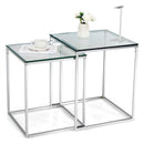 2 Pieces Modern Nesting Coffee Table with Tempered Glass Top and Steel Frame-Sliver by LJGDeals