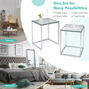 2 Pieces Modern Nesting Coffee Table with Tempered Glass Top and Steel Frame-Sliver