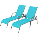 2 Pcs Outdoor Patio Lounge Chair Chaise Fabric with Adjustable Reclining Armrest-Brown by LJGDeals