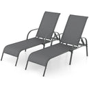 2 Pcs Outdoor Patio Lounge Chair Chaise Fabric with Adjustable Reclining Armrest-Brown