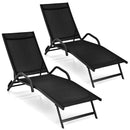 2 Pieces Outdoor Chaise Lounge with 5-Position Adjustable Backrest-Black by LJGDeals