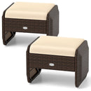 2 Pieces Outdoor Patio PE Wicker Ottomans with Removable Cushions by LJGDeals