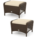 Set of 2 Outdoor Patio PE Wicker Ottomans with Removable Cushions by DirectDeals
