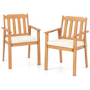 2 Pieces Patio Dining Chairs Outdoor Acacia Wood Chairs-White by LJGDeals