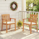 2 Pieces Patio Dining Chairs Outdoor Acacia Wood Chairs-White by LJGDeals