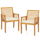 2 Pieces Patio Dining Chairs Outdoor Acacia Wood Armchairs Bistro Conversation Furniture-White by LJGDeals