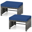 2 Pieces Patio PE Rattan Ottomans with Soft Zippered Cushions for Deck by LJGDeals