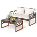 2 Pieces Patio PE Wicker Furniture Set Outside Conversation Set for Porch-White by LJGDeals