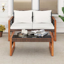 2 Pieces Patio PE Wicker Furniture Set Outside Conversation Set for Porch-White by LJGDeals