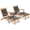 3 Pieces Patio Rattan Folding Lounge Chair Set of 2 with Acacia Wood Table by LJGDeals