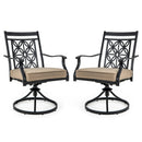 2 Pieces Patio Swivel Chairs with Blossom Pattern Backrest and Cushions-Black by LJGDeals