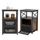 Set of 2 Modern Nightstand with 2 Flip Drawers and Open Shelf-Rustic Brown by LJGDeals
