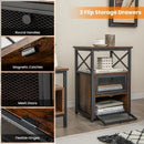 Set of 2 Modern Nightstand with 2 Flip Drawers and Open Shelf-Rustic Brown by LJGDeals