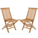 Set of 2 Indonesia Teak Patio Folding Chairs with High Back and Slatted Seat
