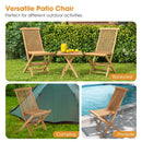 Set of 2 Indonesia Teak Patio Folding Chairs with High Back and Slatted Seat