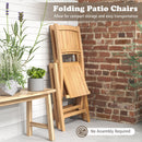 2 Pieces Teak Wood Outdoor Dining Chairs with Slatted Seat