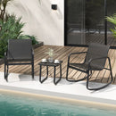 2 Rocking Bistro Chairs and Glass-Top Table for Porch Yard Balcony-Black by LJGDeals