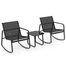 2 Rocking Bistro Chairs and Glass-Top Table for Porch Yard Balcony-Black by LJGDeals