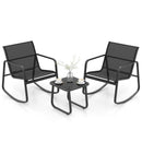 2 Rocking Bistro Chairs and Glass-Top Table for Porch Yard Balcony-Black by LJGDeals
