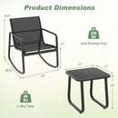 2 Rocking Bistro Chairs and Glass-Top Table for Porch Yard Balcony-Black by LJGDeals