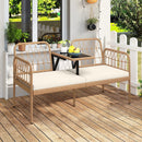 2-Seat PE Rattan Outdoor Loveseat with Built-in Coffee Table and Soft Cushions-White by LJGDeals