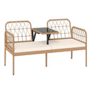 2-Seat PE Rattan Outdoor Loveseat with Built-in Coffee Table and Soft Cushions-White by LJGDeals