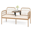 2-Seat PE Rattan Outdoor Loveseat with Built-in Coffee Table and Soft Cushions-White by LJGDeals