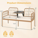 2-Seat PE Rattan Outdoor Loveseat with Built-in Coffee Table and Soft Cushions-White by LJGDeals