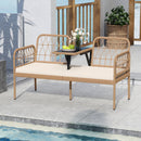 2-Seat PE Rattan Outdoor Loveseat with Built-in Coffee Table and Soft Cushions-White by LJGDeals