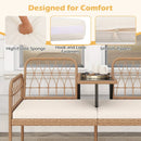 2-Seat PE Rattan Outdoor Loveseat with Built-in Coffee Table and Soft Cushions-White by LJGDeals