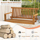 2-Seat Acacia Wood Porch Swing Bench with 2 Hanging Hemp Ropes by LJGDeals