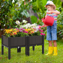 2 Set Elevated Plastic Raised Garden Bed Planter Kit for Flower Vegetable Grow-Brown by LJGDeals