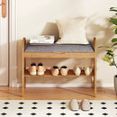 2-Tier Bamboo Shoe Bench with Storage and Padded Cushion-Gray by LJGDeals