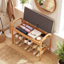 2-Tier Bamboo Shoe Bench with Storage and Padded Cushion-Gray by LJGDeals