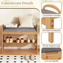 2-Tier Bamboo Shoe Bench with Storage and Padded Cushion-Gray by LJGDeals