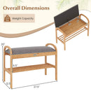 2-Tier Bamboo Shoe Bench with Storage and Padded Cushion-Gray by LJGDeals