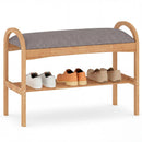 2-Tier Bamboo Shoe Bench with Padded Cushion and Shelf-Gray by LJGDeals