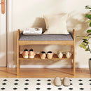 2-Tier Bamboo Shoe Bench with Padded Cushion and Shelf-Gray by LJGDeals