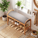 2-Tier Bamboo Shoe Bench with Padded Cushion and Shelf-Gray by LJGDeals