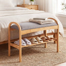 2-Tier Bamboo Shoe Bench with Padded Cushion and Shelf-Gray by LJGDeals