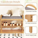 2-Tier Bamboo Shoe Bench with Padded Cushion and Shelf-Gray