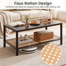 2-Tier Boho Coffee Table with Rattan Storage Shelf by LJGDeals