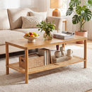 2-Tier Boho Coffee Table with Rattan Storage Shelf by LJGDeals