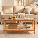 2-Tier Boho Coffee Table with Rattan Storage Shelf by LJGDeals