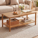 2-Tier Boho Coffee Table with Rattan Storage Shelf by LJGDeals