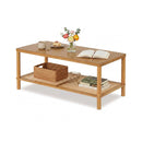 2-Tier Boho Coffee Table with Rattan Storage Shelf by LJGDeals
