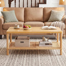 2-Tier Boho Coffee Table with Rattan Storage Shelf by LJGDeals