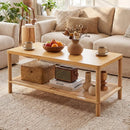 2-Tier Boho Coffee Table with Rattan Storage Shelf by LJGDeals