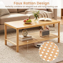 2-Tier Boho Coffee Table with Rattan Storage Shelf by LJGDeals